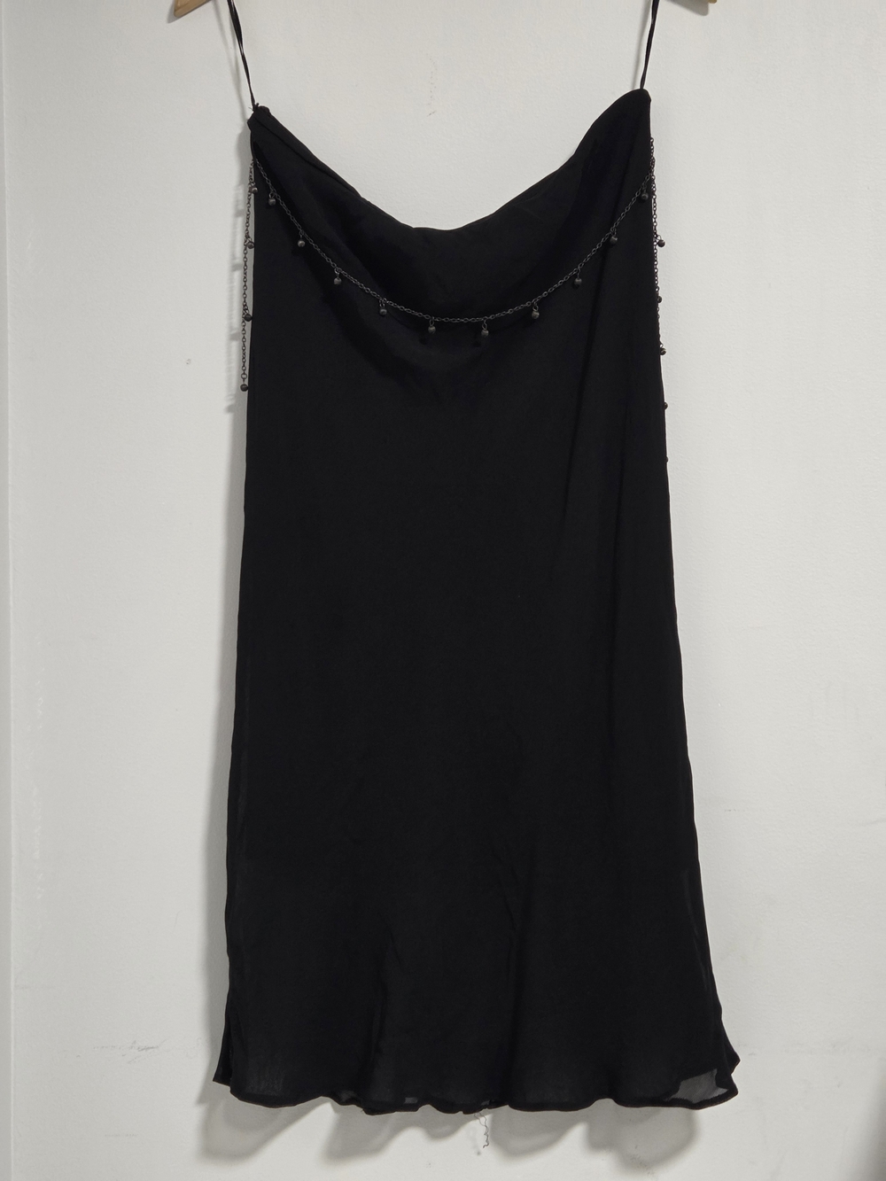 Y2K  Black Slip Dress with Beaded Trim
